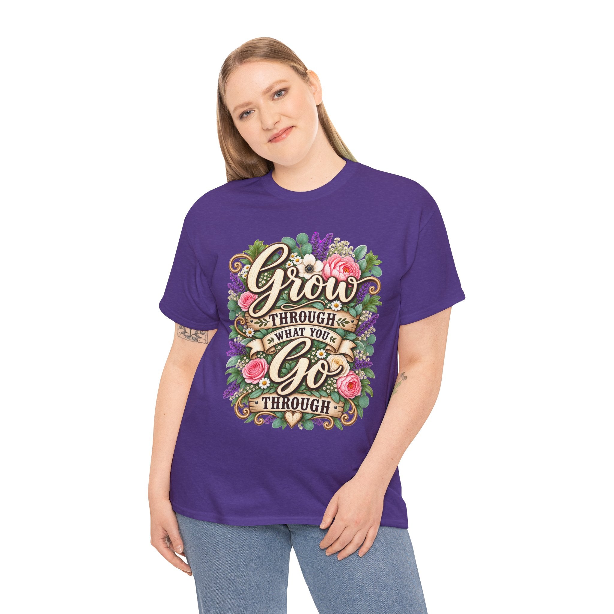 Inspirational Floral Tee — “Grow Through What You Go Through” Motivational T‑Shirt