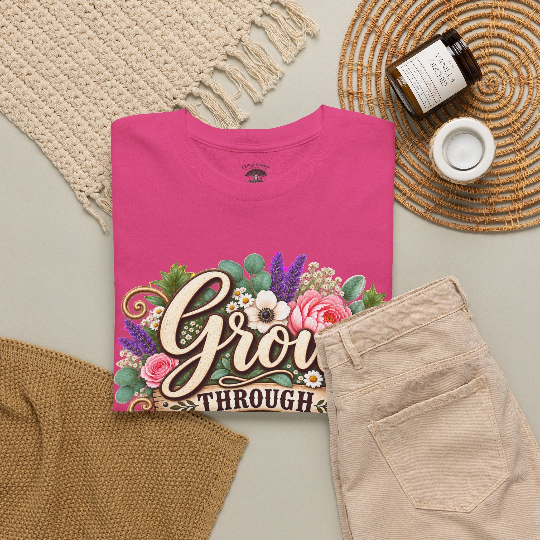 Inspirational Floral Tee — “Grow Through What You Go Through” Motivational T‑Shirt