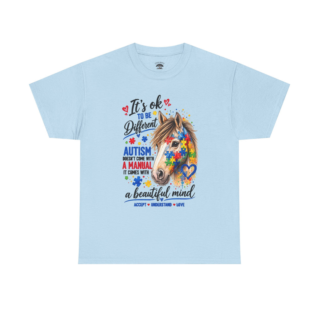 Autism Awareness Horse T-Shirt — "It's OK to Be Different" Puzzle Heart Tee