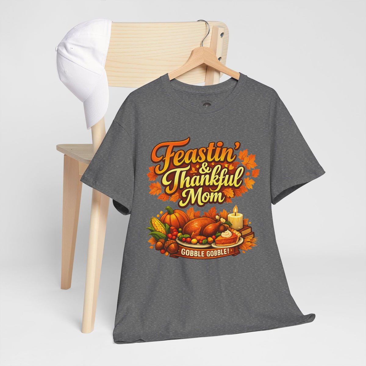 Feastin' & Thankful Mom Tee — Thanksgiving Turkey Family Holiday Shirt