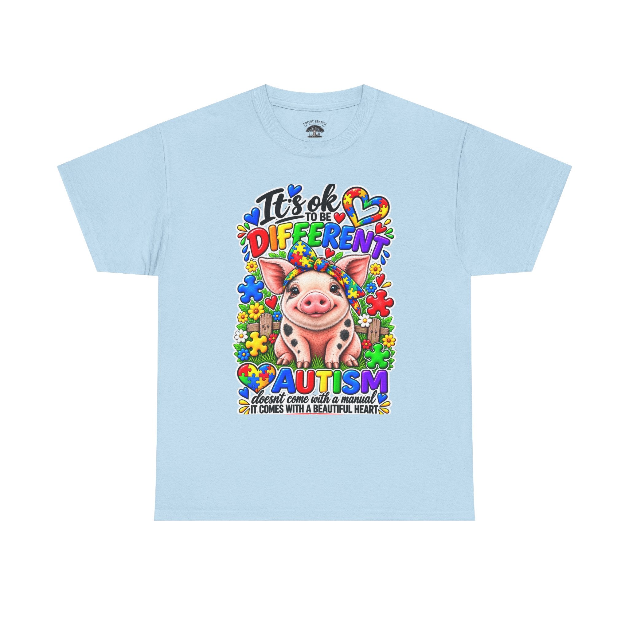 Autism Awareness Pig T-Shirt – "It's OK to Be Different" Colorful Puzzle Tee