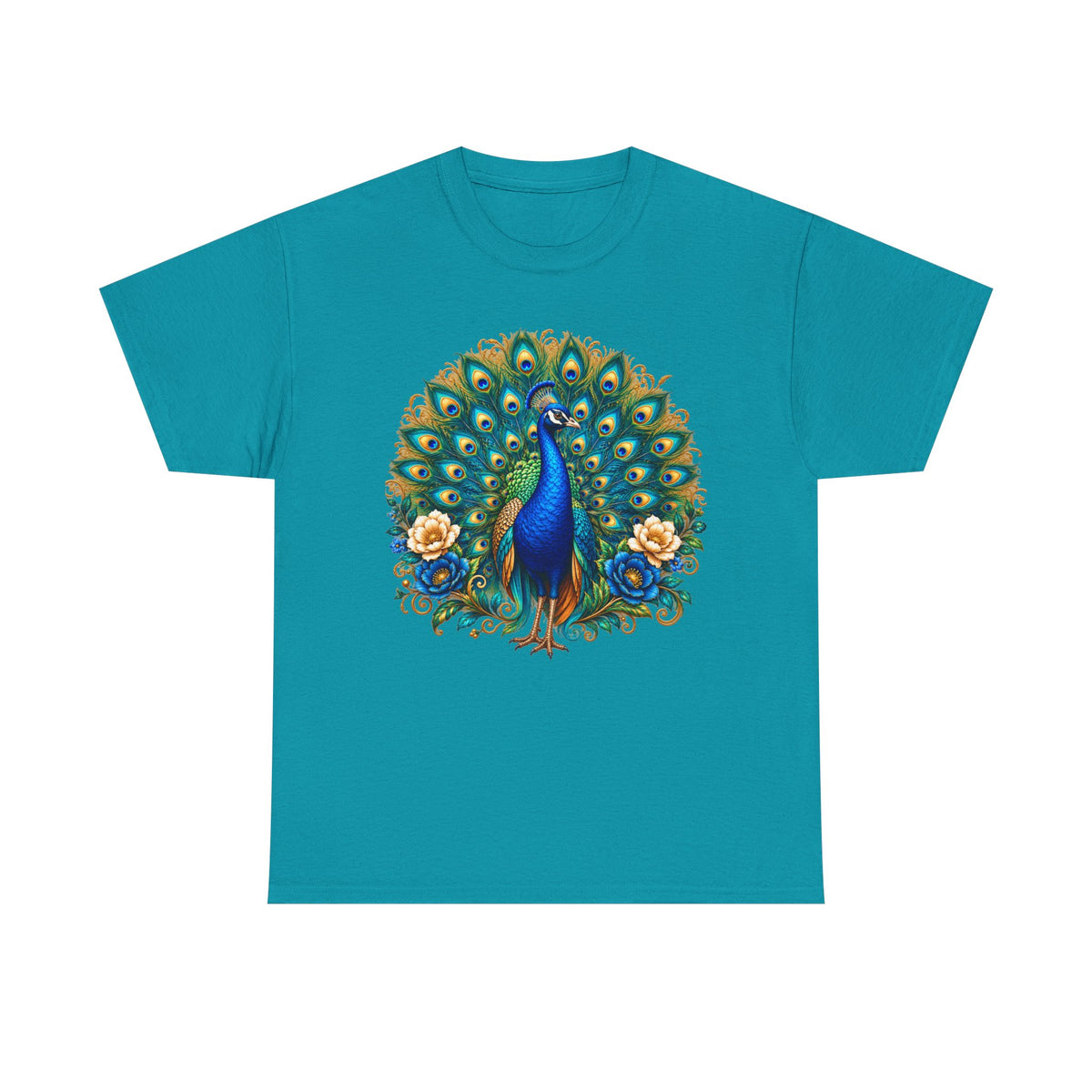 Peacock Floral Tee - Vibrant Blue Peacock Graphic Shirt
