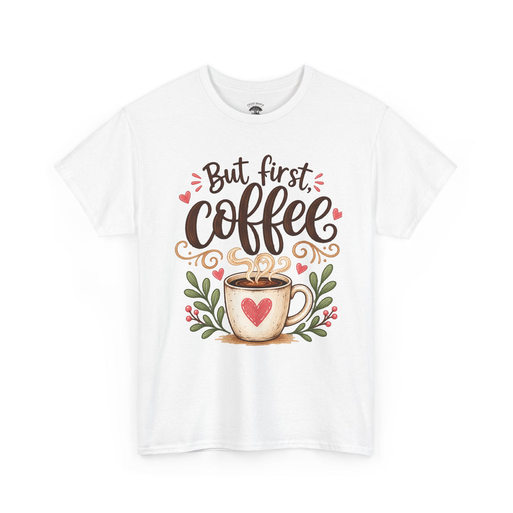 But First Coffee T-Shirt — Cute Floral Coffee Cup Tee