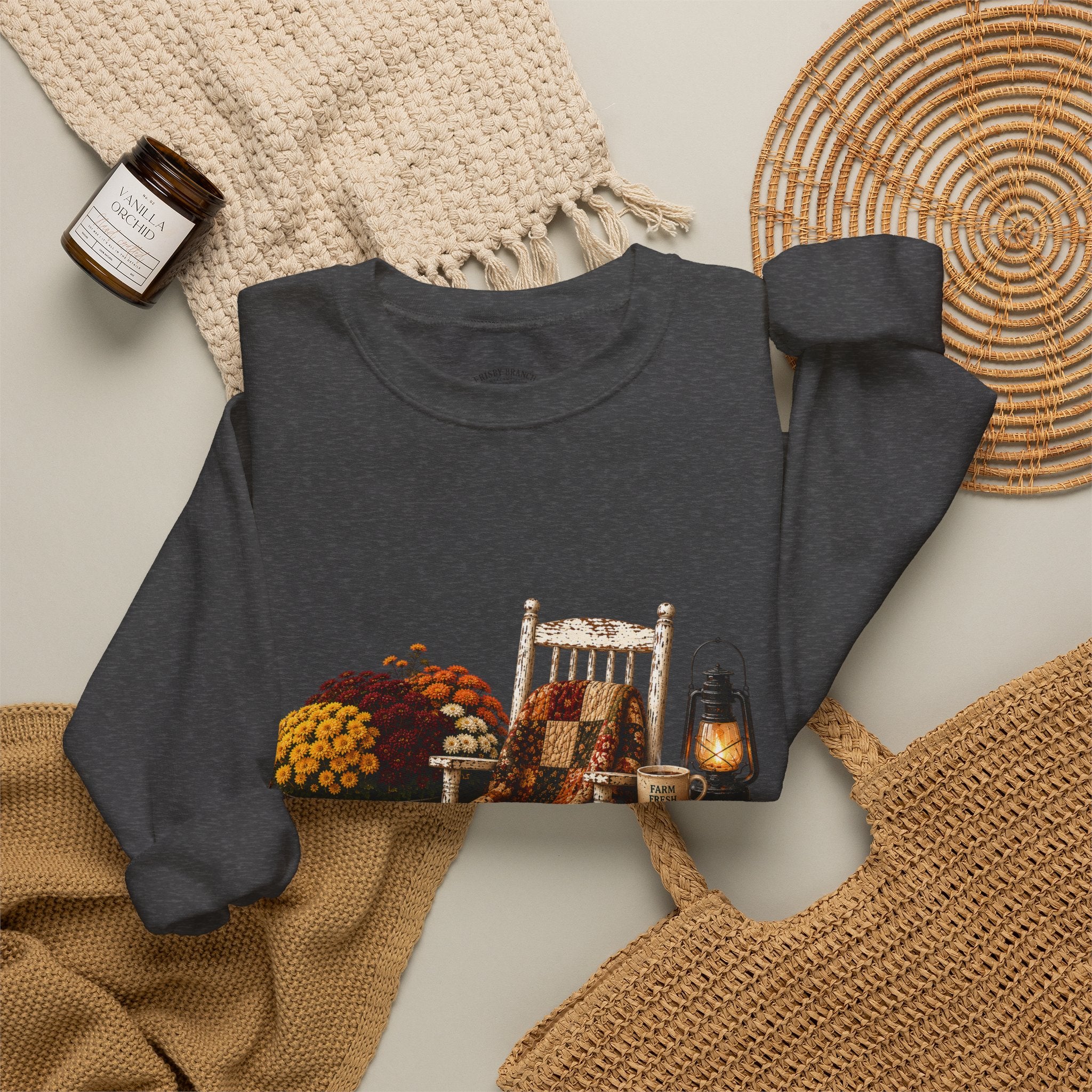 Autumn on the Farm Crewneck Sweatshirt — Fall Pumpkin & Mums Cozy Graphic