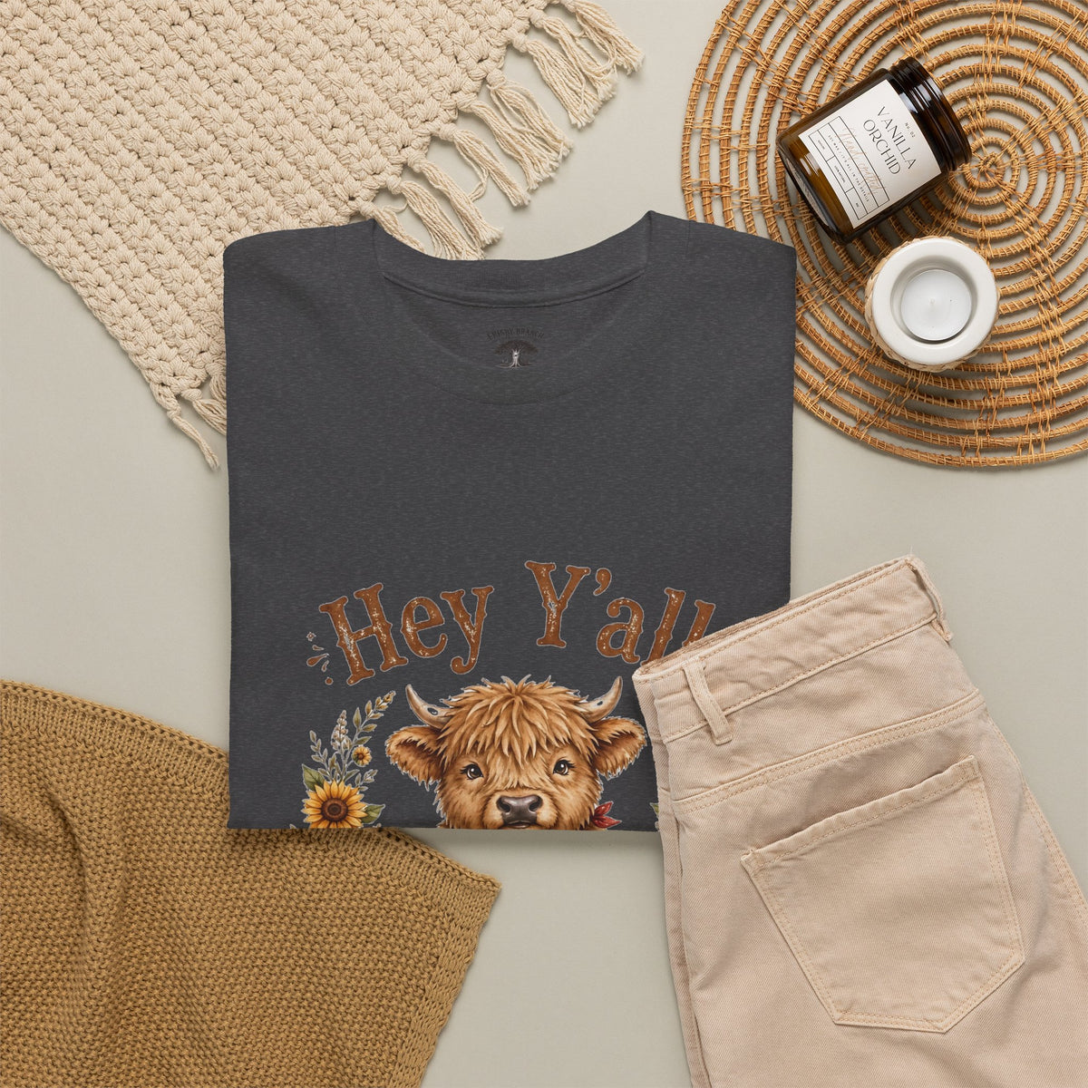 Hey Y'all Highland Cow T-Shirt — Cute Farmhouse Sunflower Graphic Tee