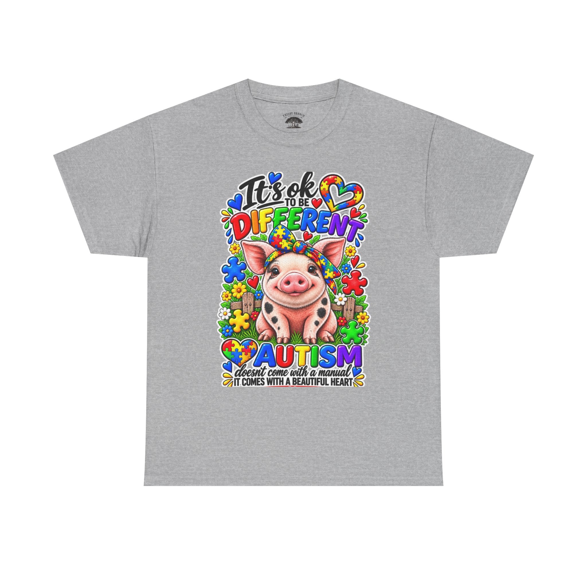 Autism Awareness Pig T-Shirt – "It's OK to Be Different" Colorful Puzzle Tee