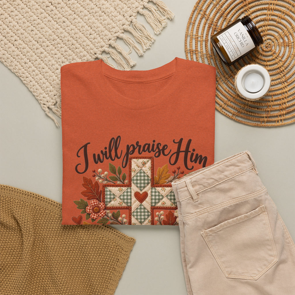 Praise Him in Every Season Tee — Autumn Christian Cross Shirt