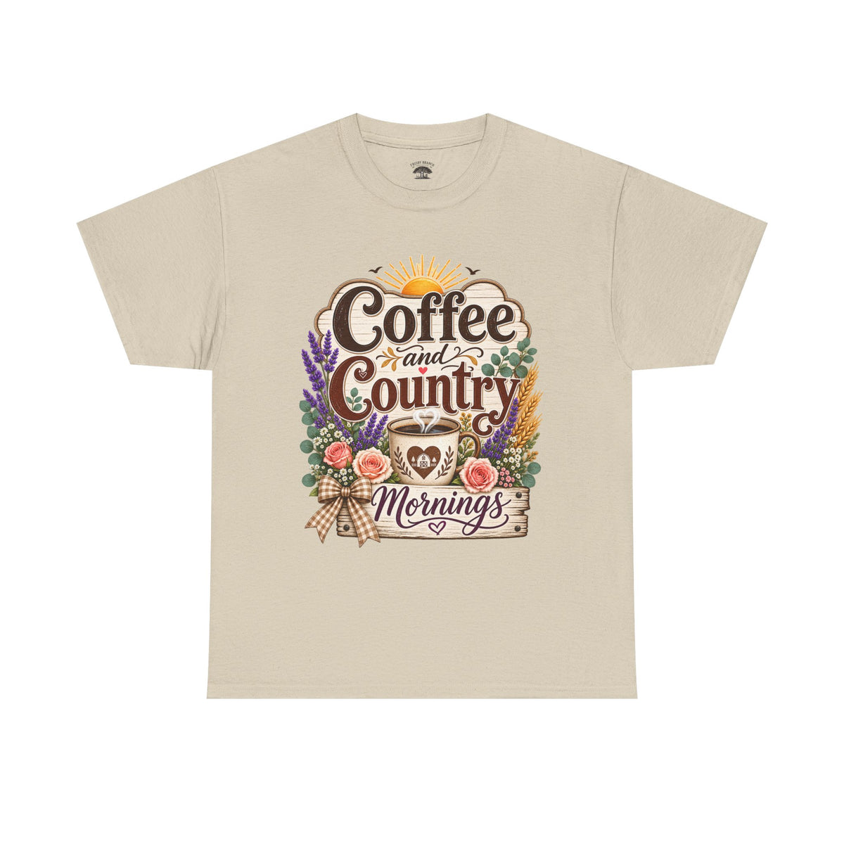 Coffee and Country Mornings Tee — Rustic Floral Coffee Lover Shirt