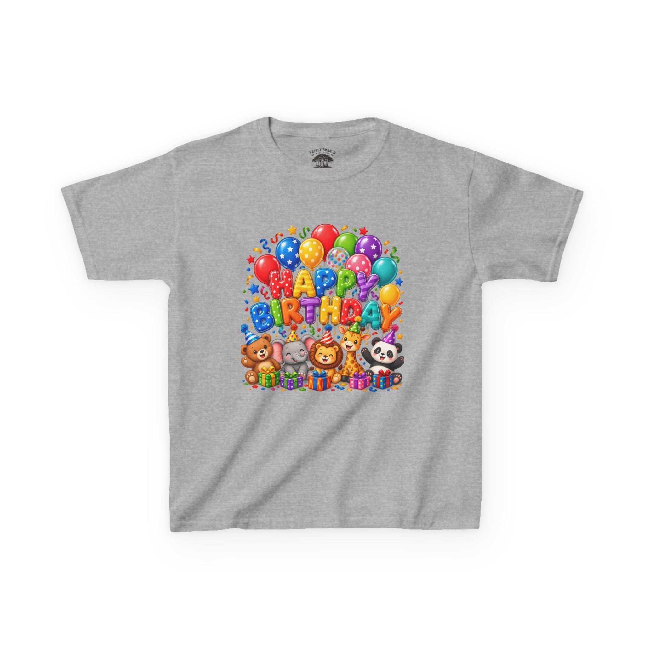 Kids 'Happy Birthday' Tee — Colorful Balloons & Cute Animals Birthday Shirt