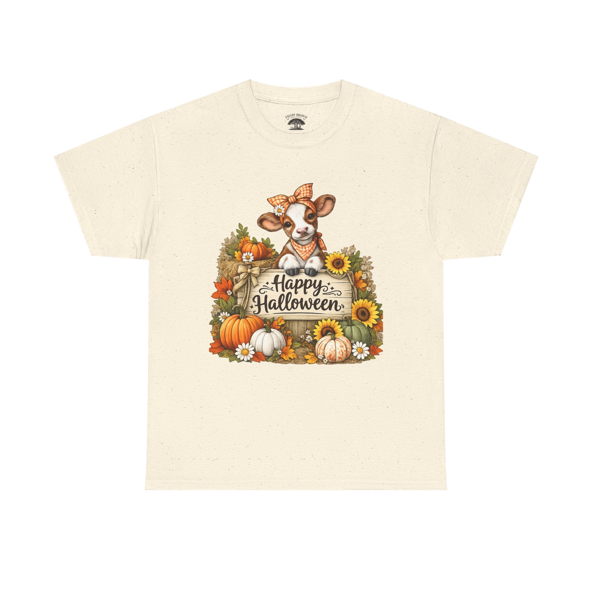 Halloween Cow T‑Shirt — Cute Cow with Pumpkins & "Happy Halloween" Fall Tee