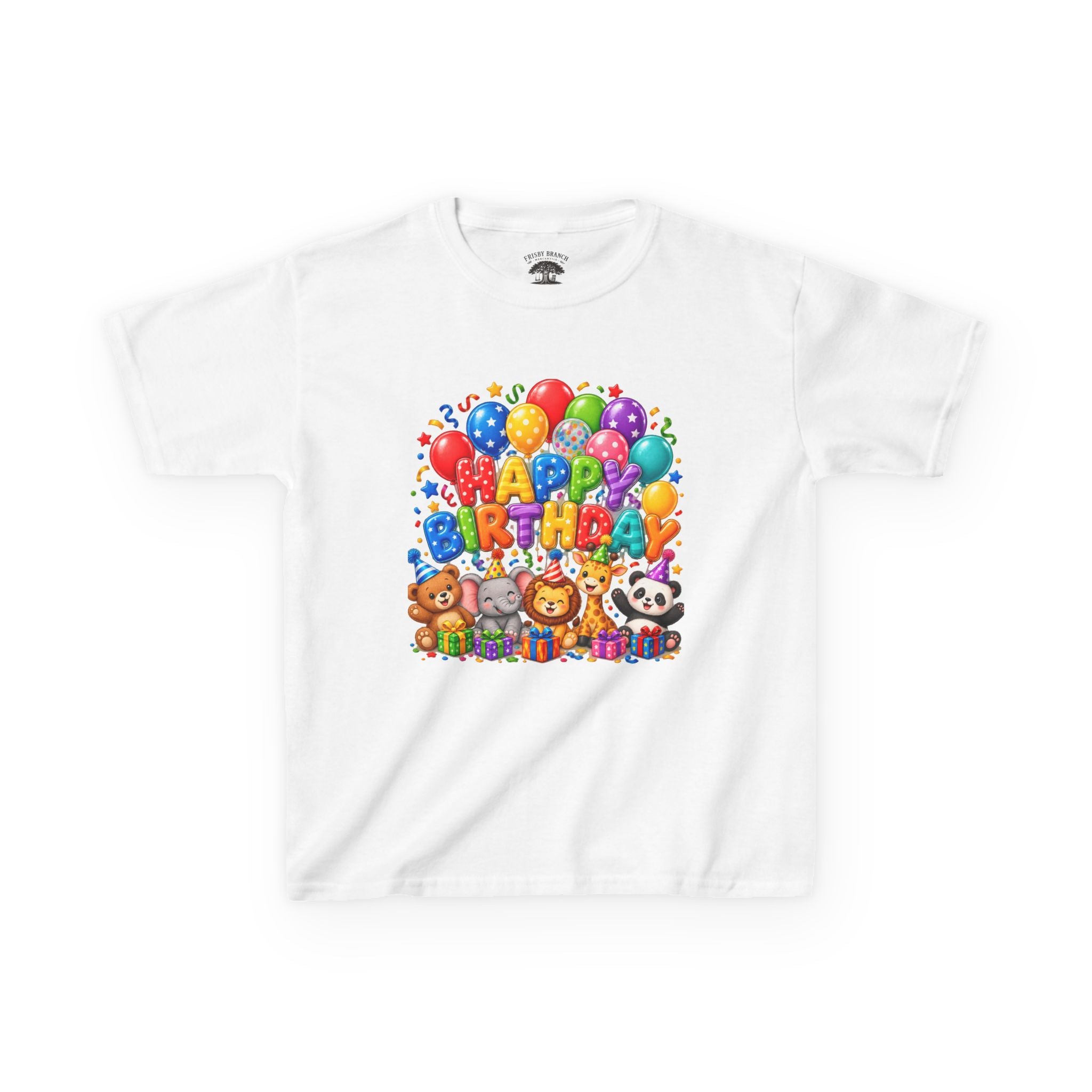 Kids 'Happy Birthday' Tee — Colorful Balloons & Cute Animals Birthday Shirt