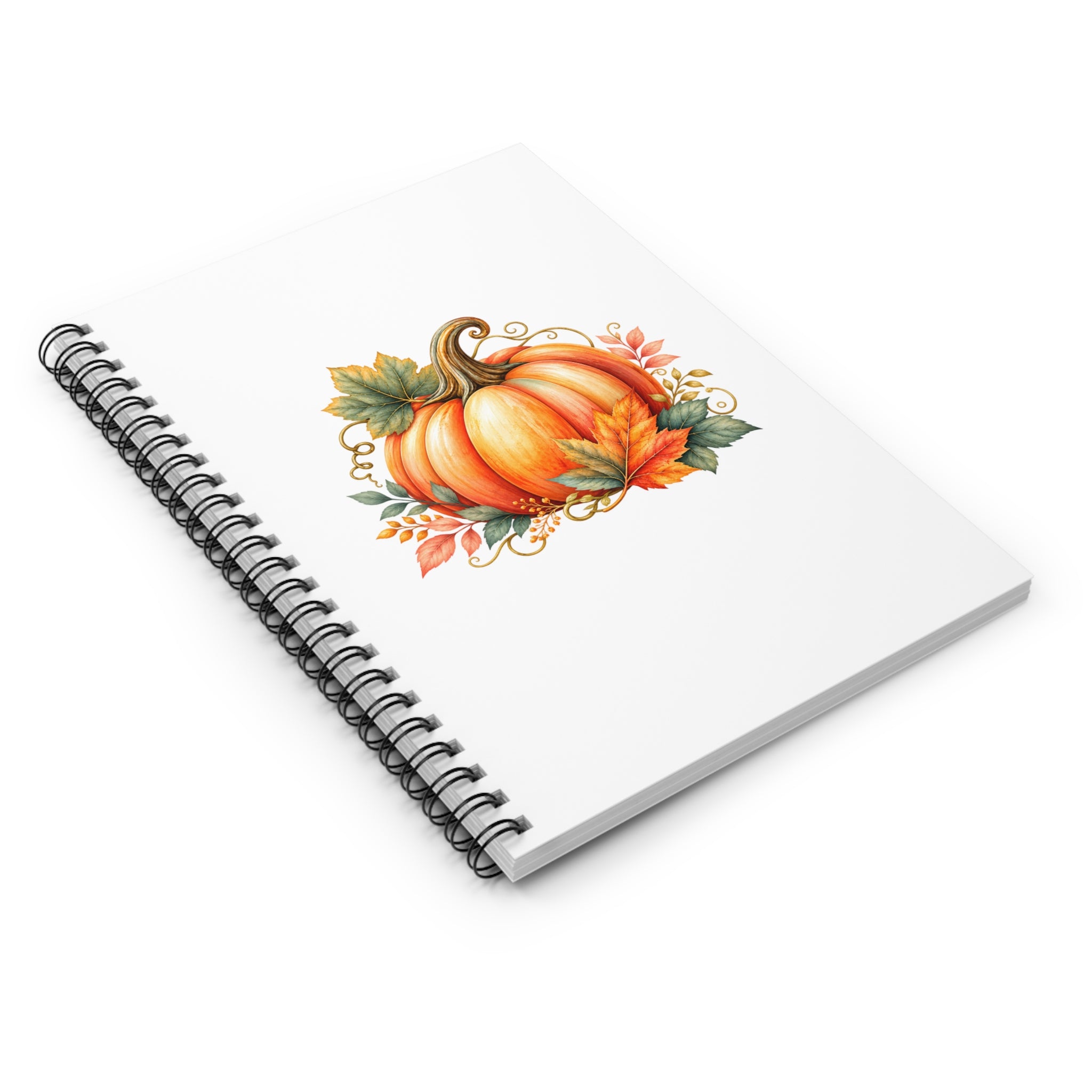 Autumn Pumpkin Spiral Notebook — Fall Leaves Ruled Journal