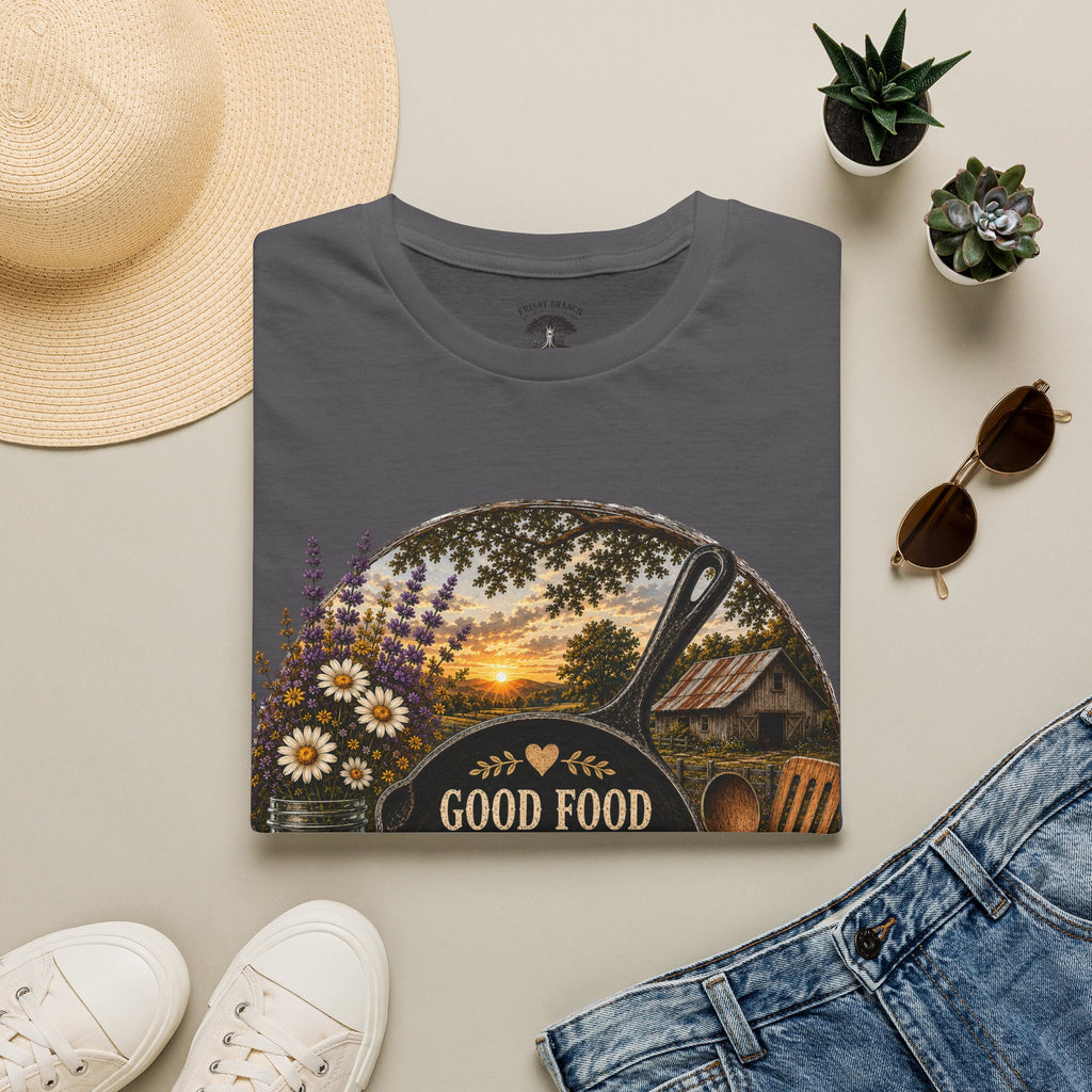 Good Food, Good Memories That Last a Lifetime | Rustic Cast Iron Skillet Farmhouse T-Shirt