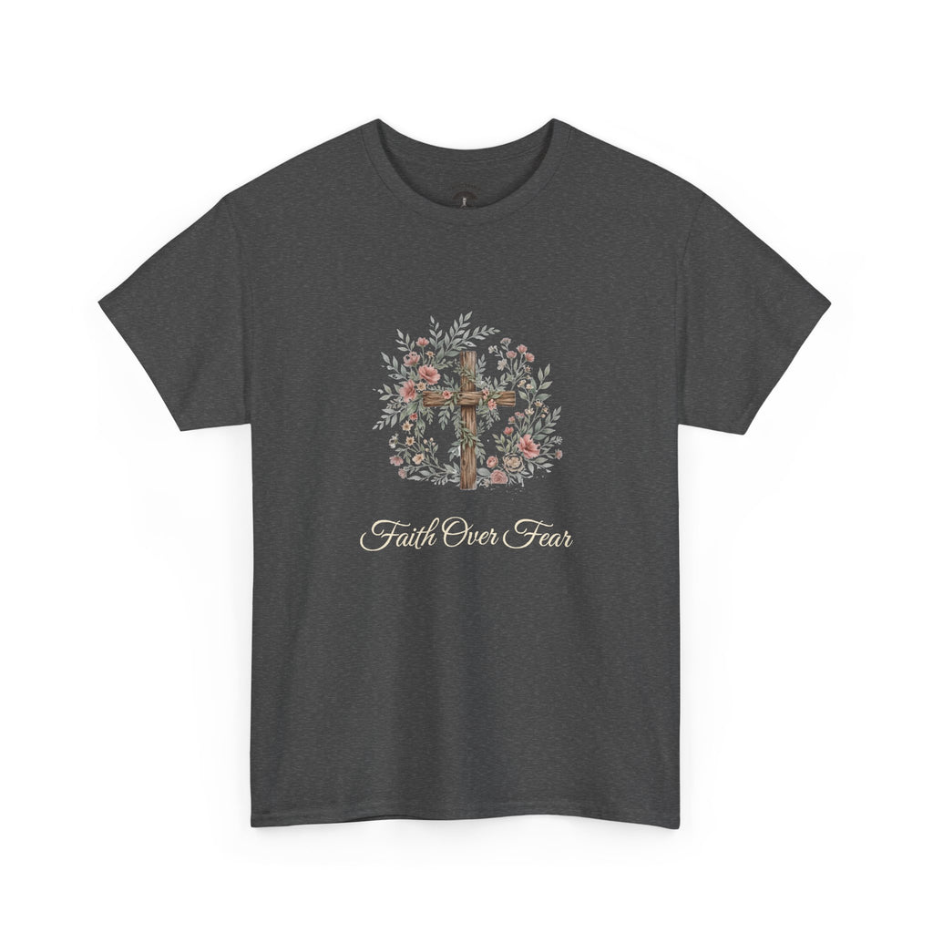 Faith Over Fear T-Shirt — Floral Cross Christian Graphic Tee