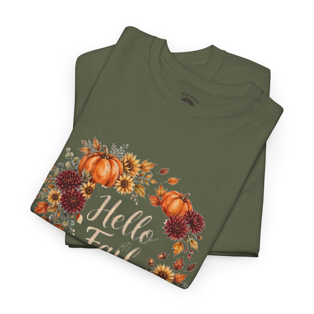 Hello Fall Watercolor T-Shirt — Fall Pumpkins & Sunflowers Graphic Tee