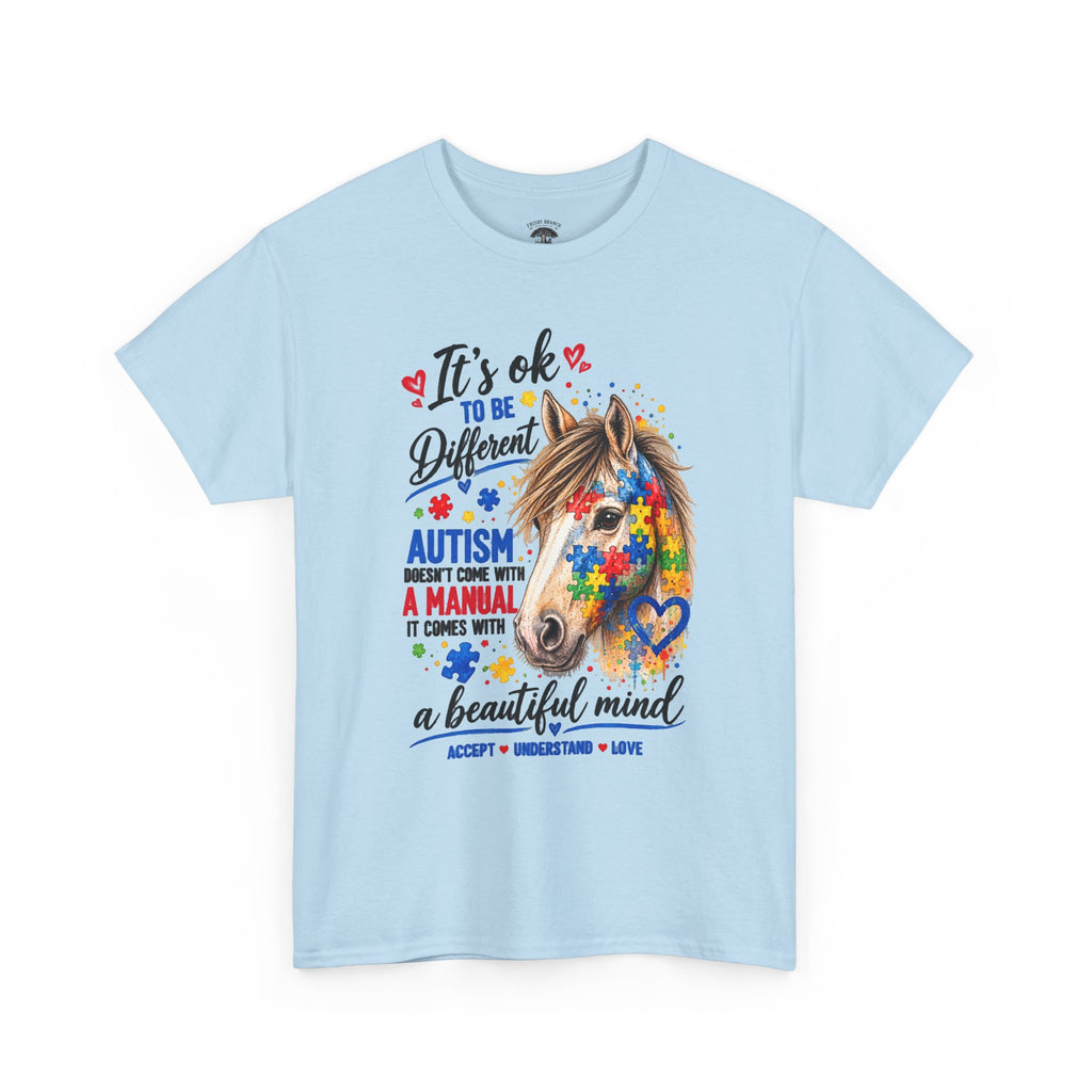 Autism Awareness Horse T-Shirt — "It's OK to Be Different" Puzzle Heart Tee