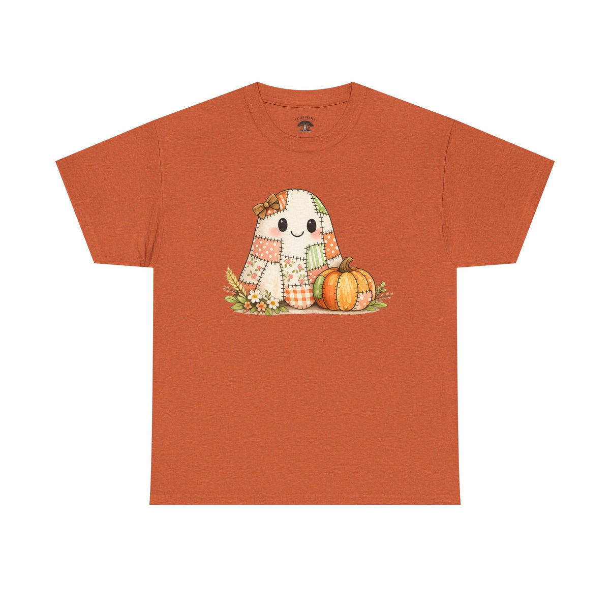 Cute Patchwork Ghost Tee — Fall Pumpkin Halloween T‑Shirt