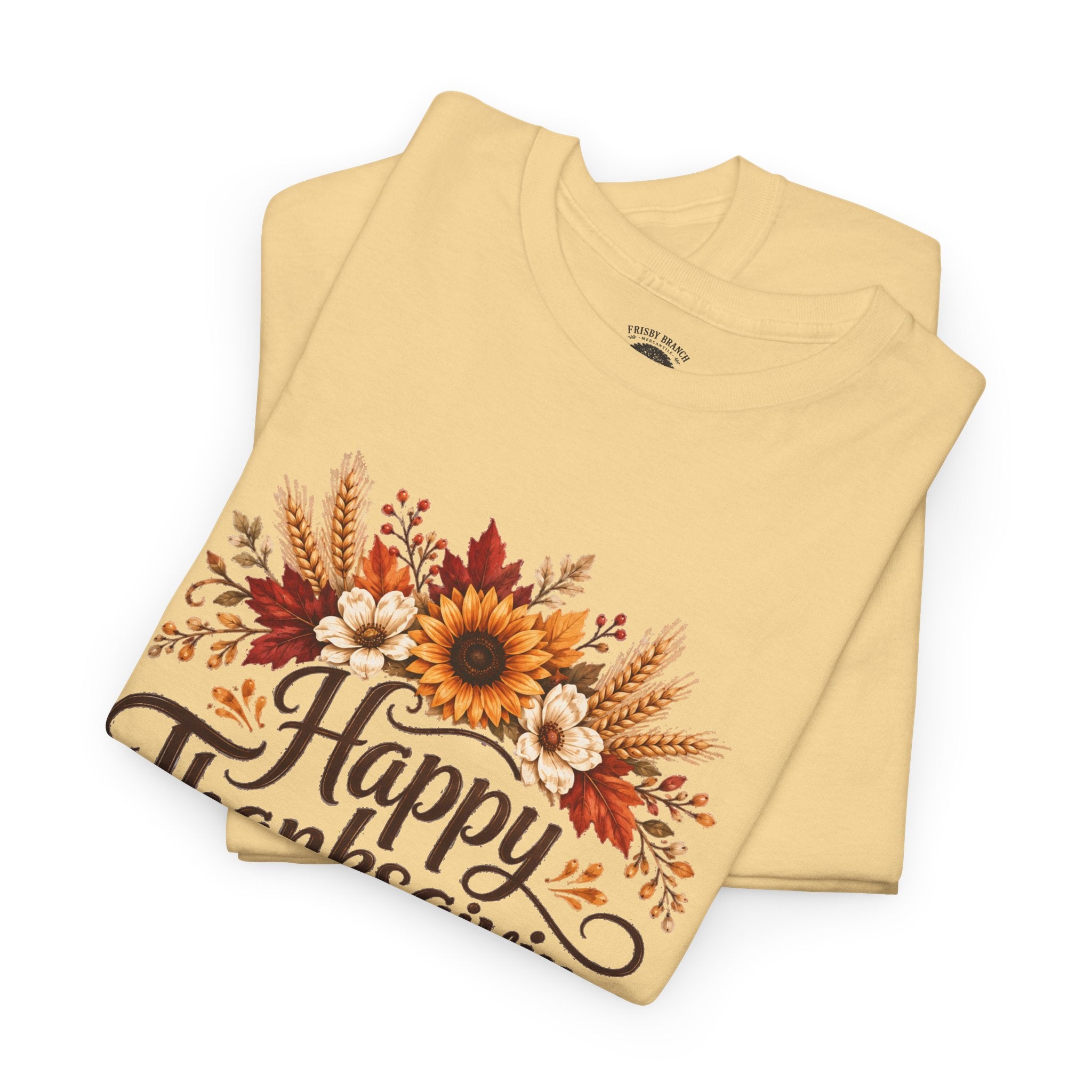 Happy Thanksgiving Tee — Pumpkin & Sunflower Fall Holiday Shirt