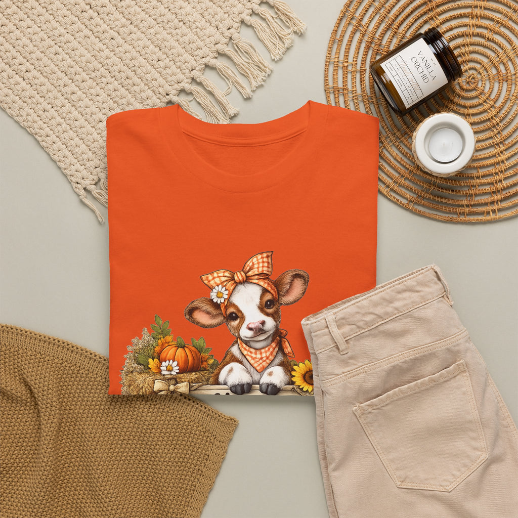 Halloween Cow T‑Shirt — Cute Cow with Pumpkins & "Happy Halloween" Fall Tee