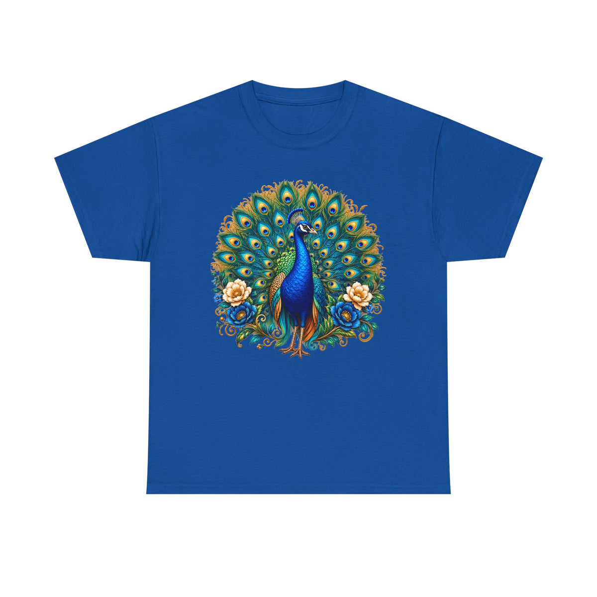 Peacock Floral Tee - Vibrant Blue Peacock Graphic Shirt