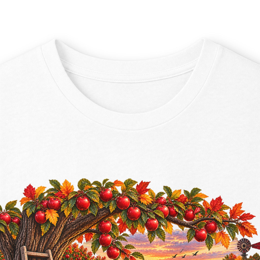 Long Sleeve Tee — Autumn Harvest Scenic Cabin with Pumpkins & Lanterns