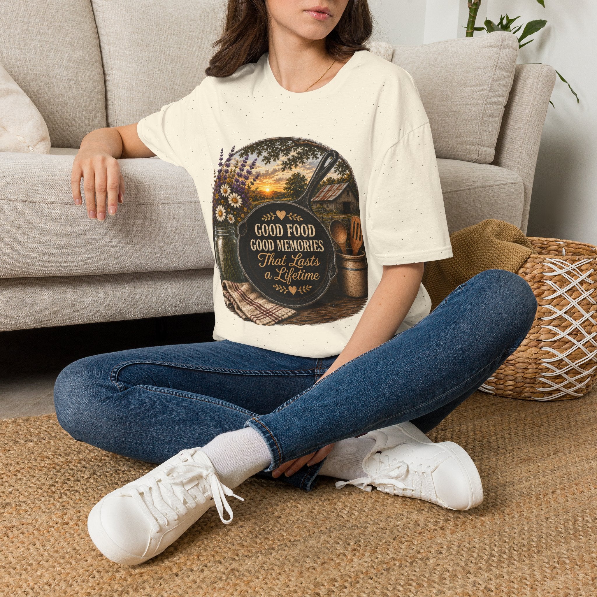 Good Food, Good Memories That Last a Lifetime | Rustic Cast Iron Skillet Farmhouse T-Shirt