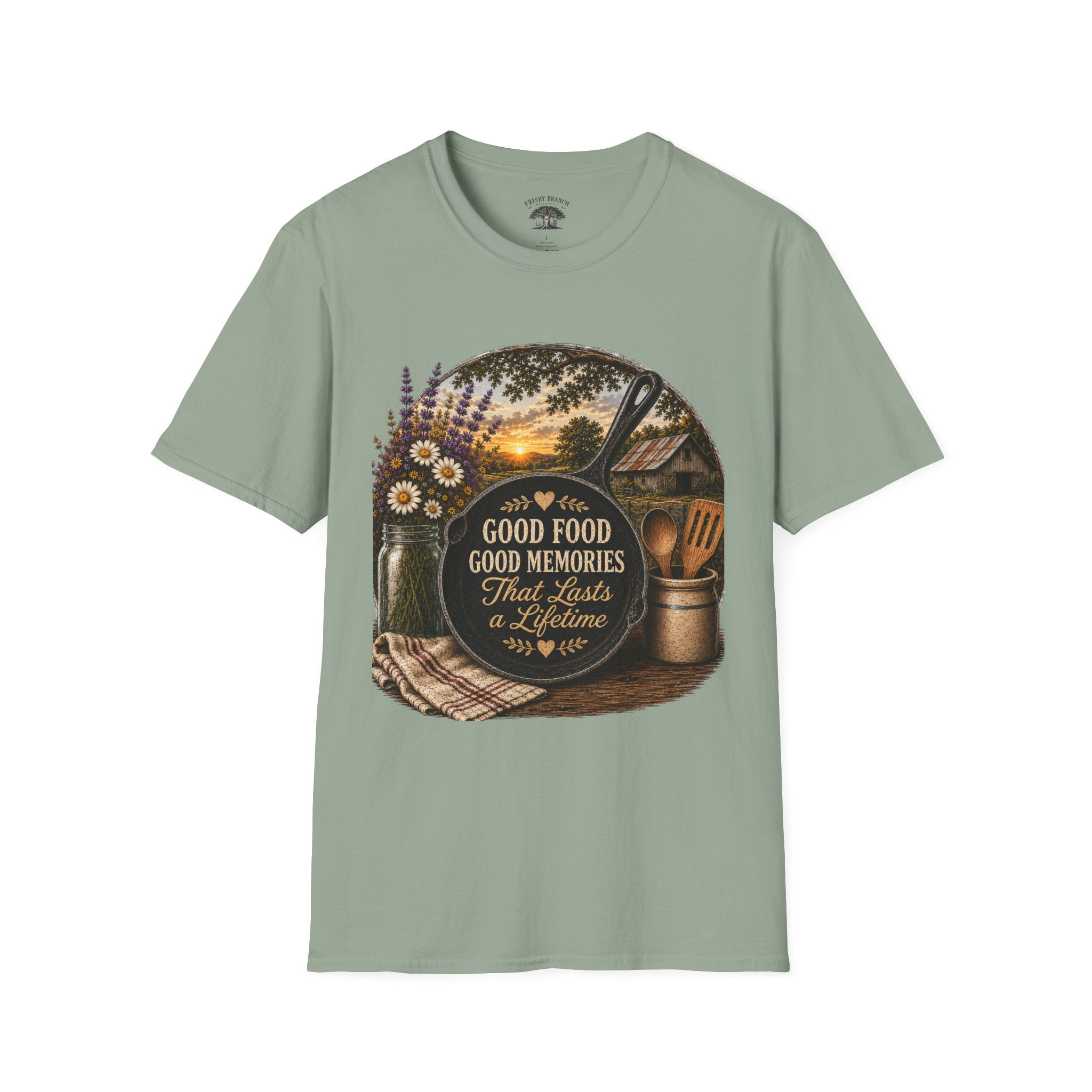 Good Food, Good Memories That Last a Lifetime | Rustic Cast Iron Skillet Farmhouse T-Shirt