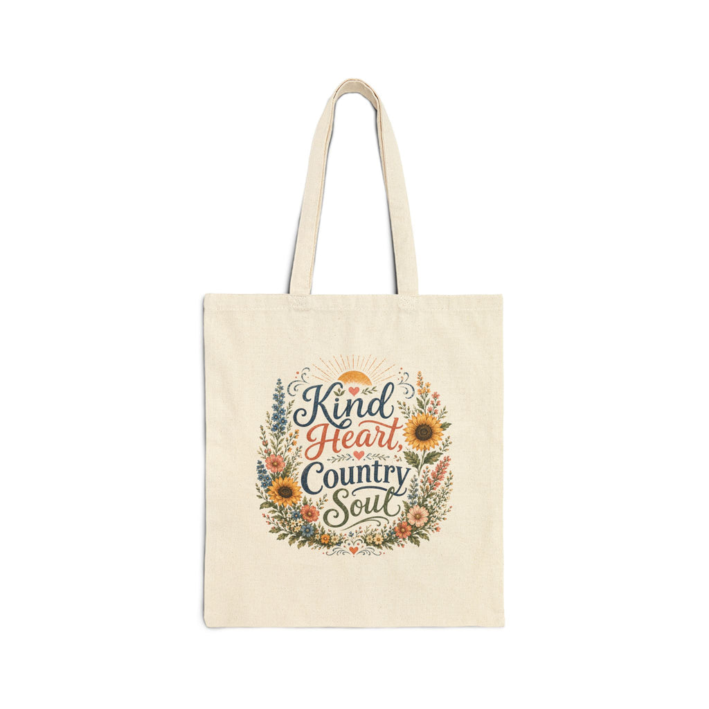 Kind Heart, Country Soul Canvas Tote Bag — Floral Wildflower Tote