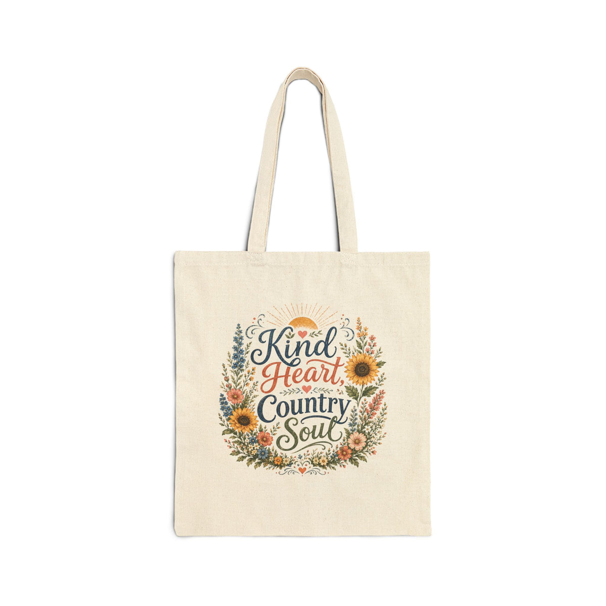 Kind Heart, Country Soul Canvas Tote Bag — Floral Wildflower Tote