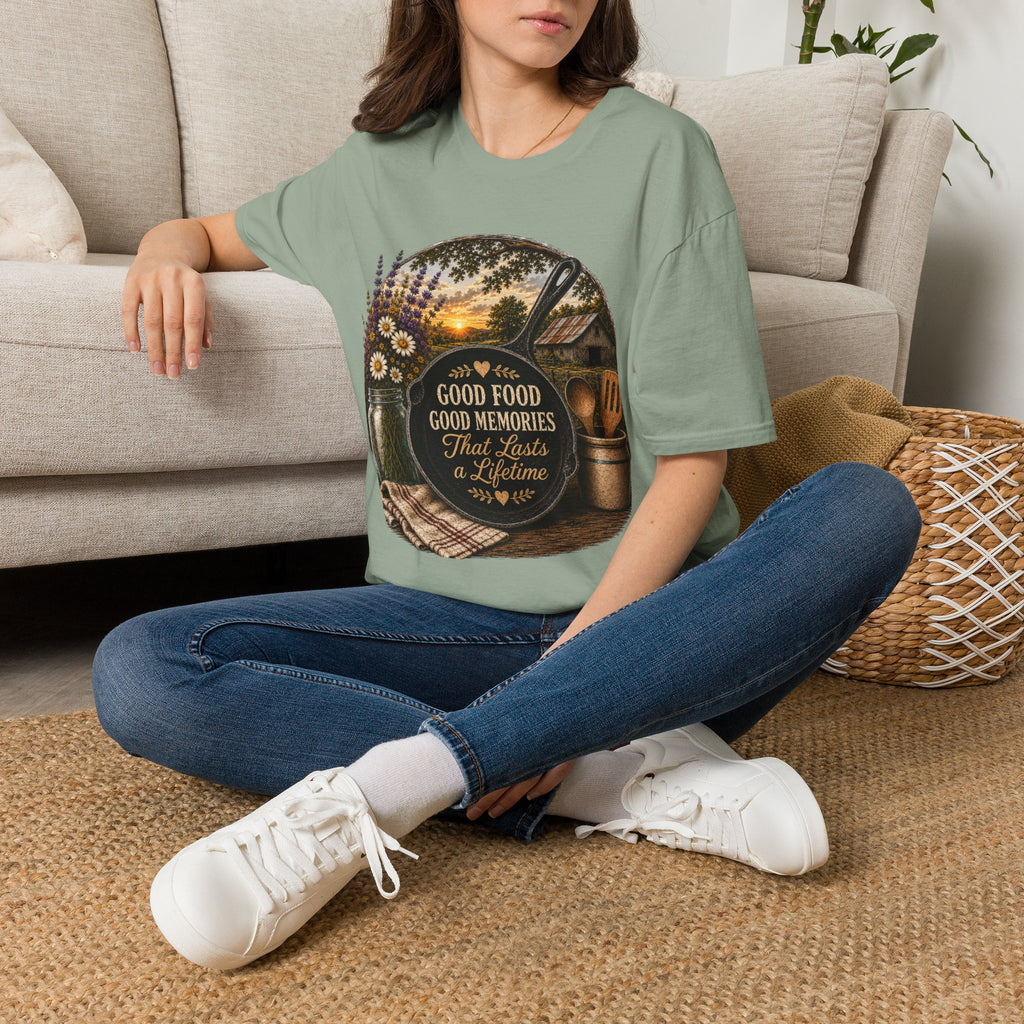 Good Food, Good Memories That Last a Lifetime | Rustic Cast Iron Skillet Farmhouse T-Shirt