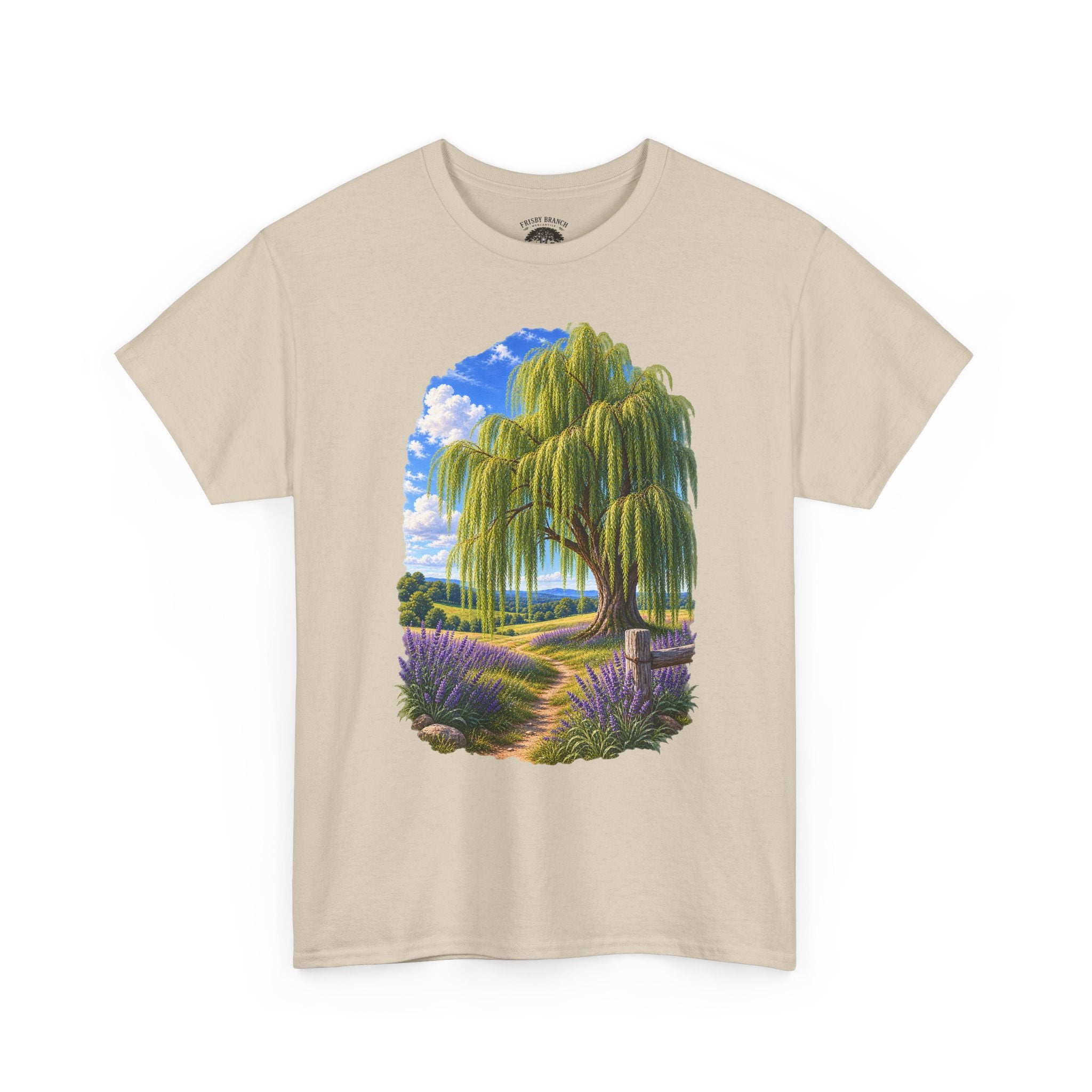 Willow Path T-Shirt — Scenic Lavender Meadow Graphic Tee