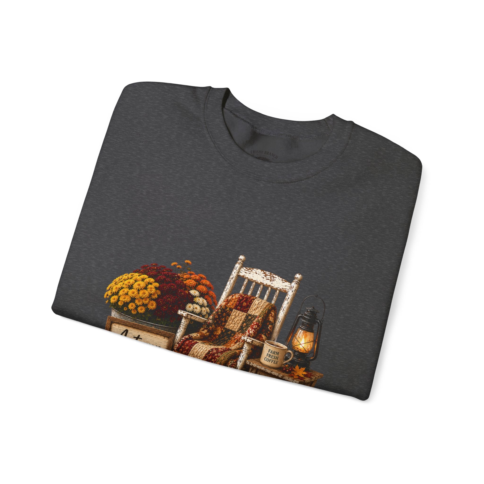 Autumn on the Farm Crewneck Sweatshirt — Fall Pumpkin & Mums Cozy Graphic