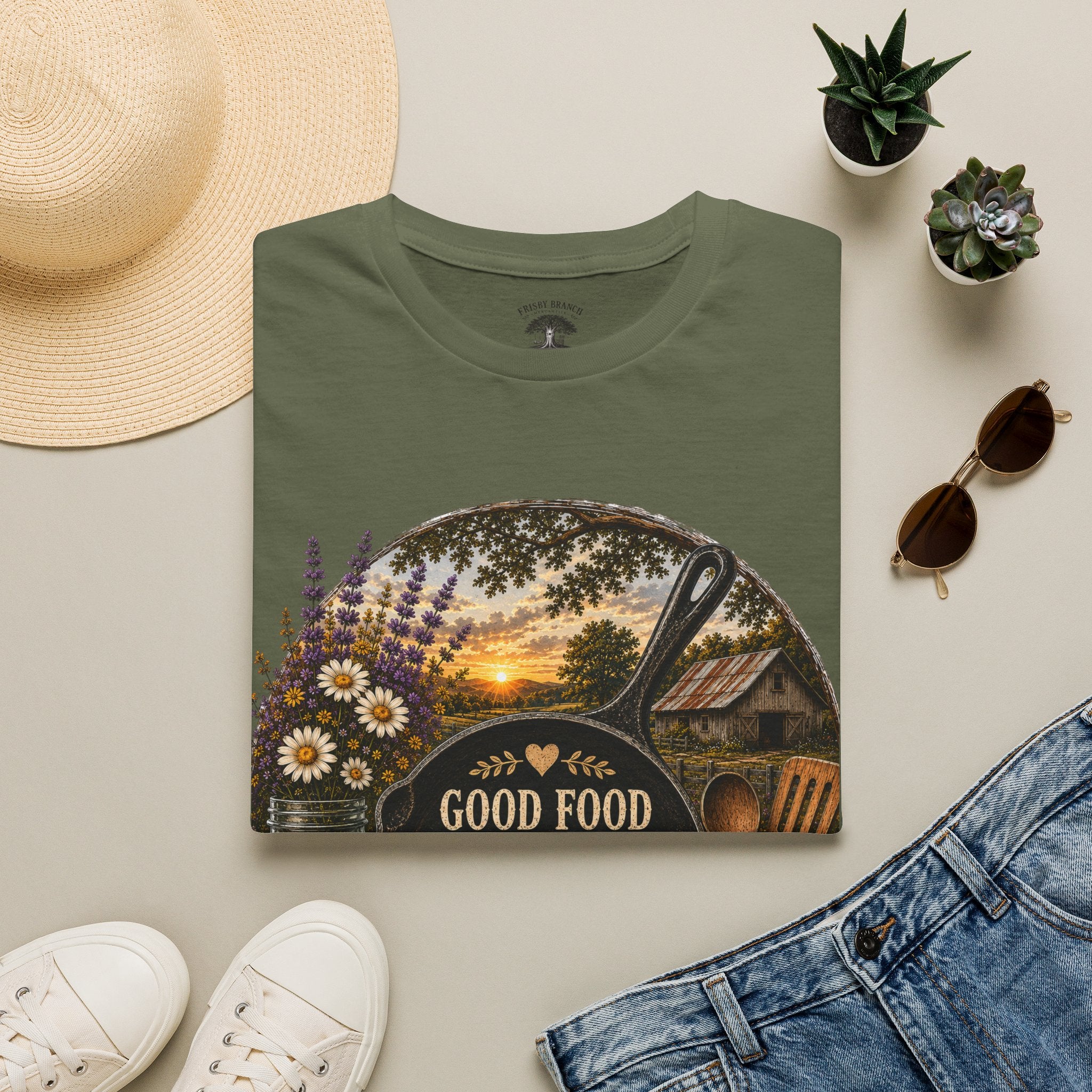 Good Food, Good Memories That Last a Lifetime | Rustic Cast Iron Skillet Farmhouse T-Shirt