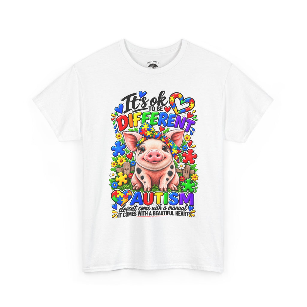 Autism Awareness Pig T-Shirt – "It's OK to Be Different" Colorful Puzzle Tee