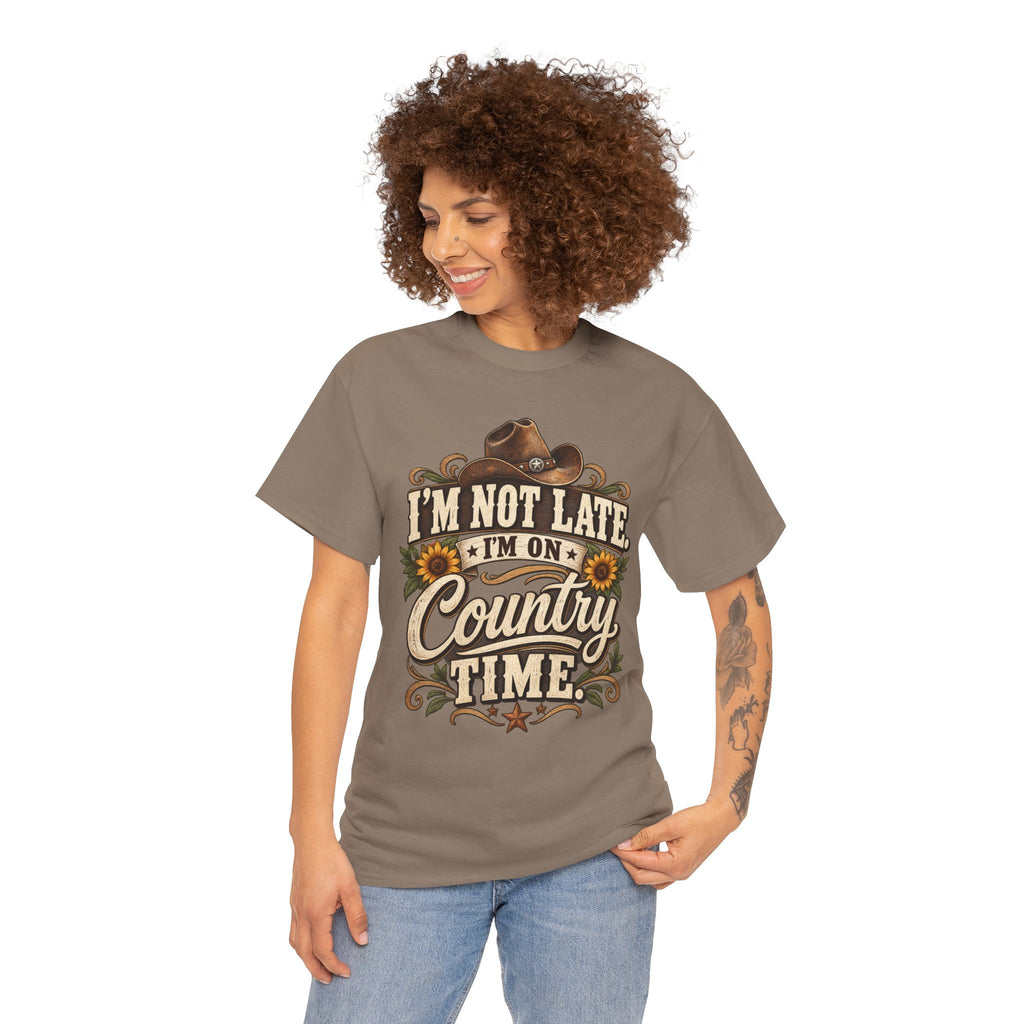 Country Time Tee — “I’m Not Late, I’m On Country Time” Vintage Cowboy T-Shirt