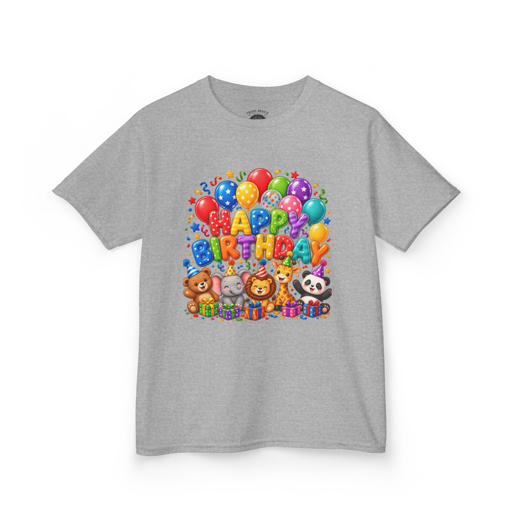 Kids 'Happy Birthday' Tee — Colorful Balloons & Cute Animals Birthday Shirt