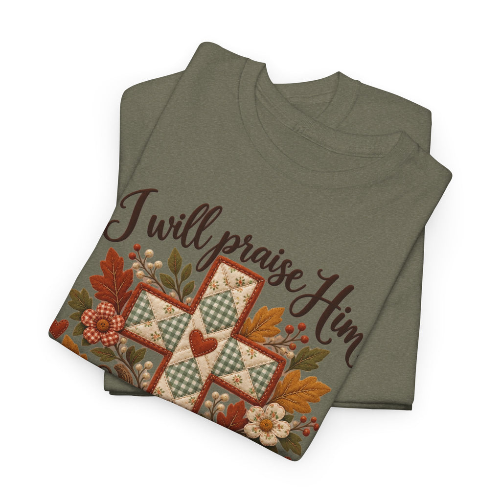 Praise Him in Every Season Tee — Autumn Christian Cross Shirt
