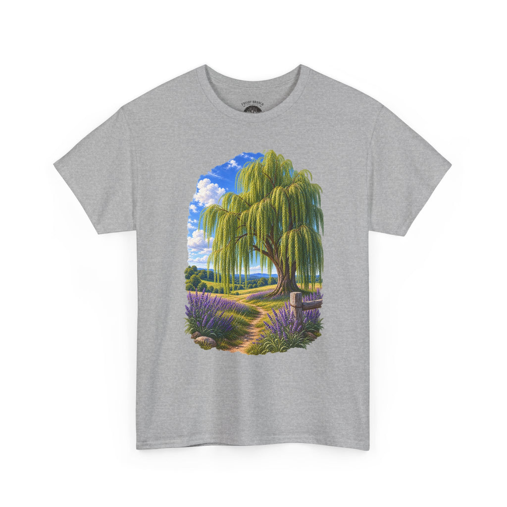 Willow Path T-Shirt — Scenic Lavender Meadow Graphic Tee