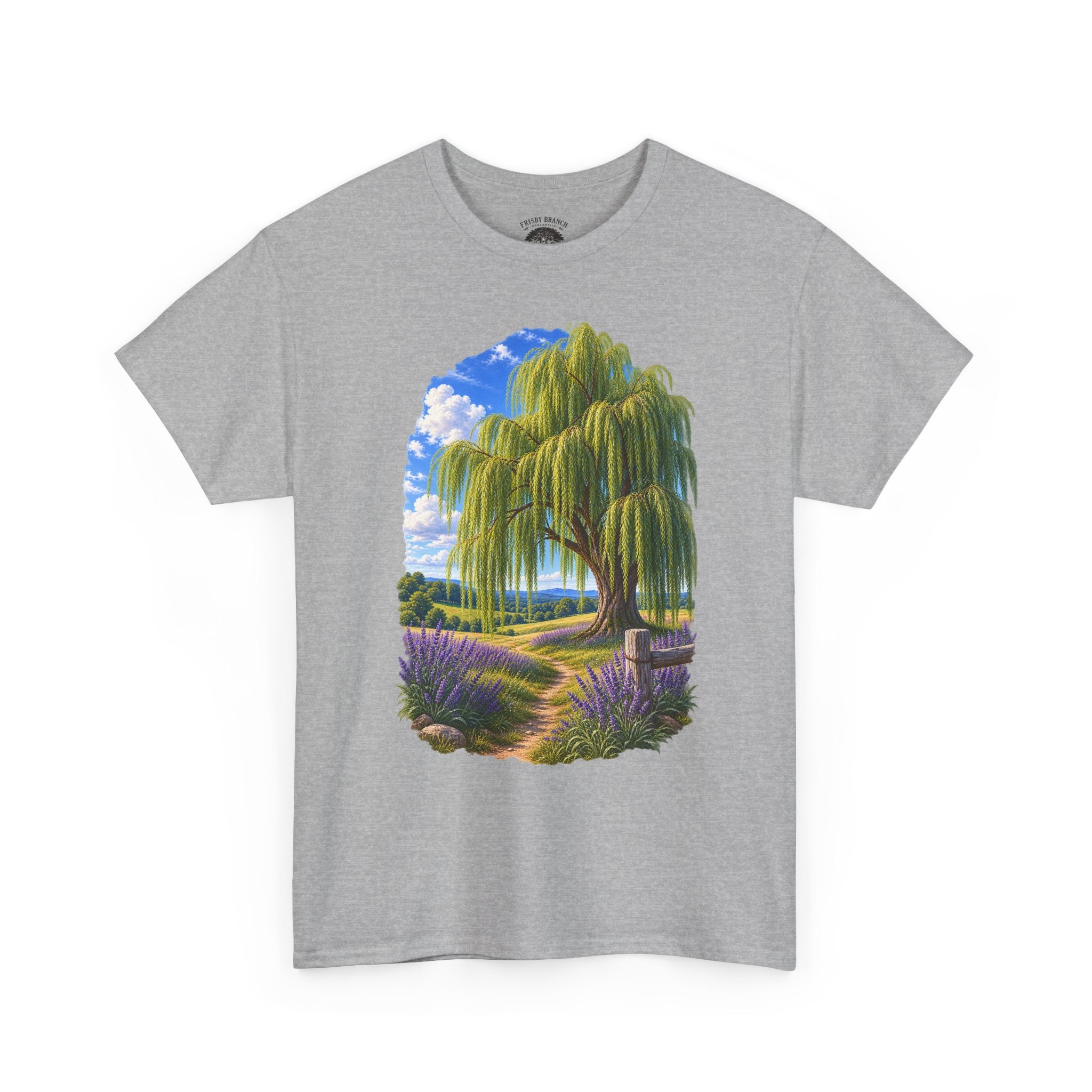 Willow Path T-Shirt — Scenic Lavender Meadow Graphic Tee