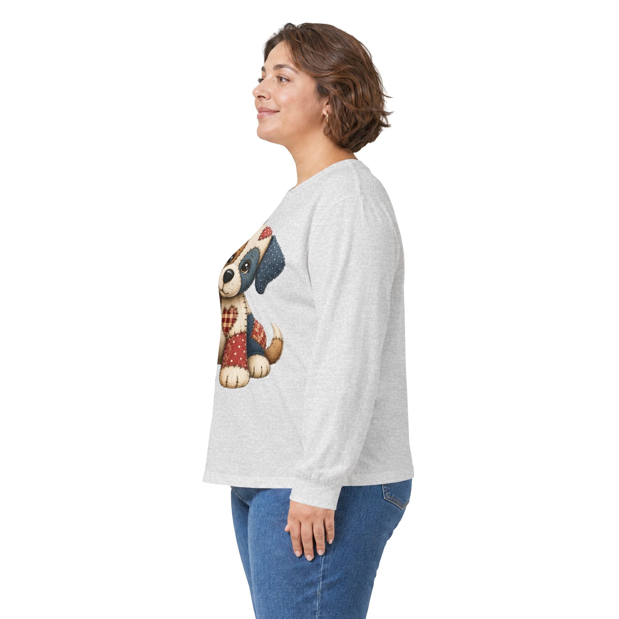 Cute Patchwork Puppy Long Sleeve Tee — Adorable Valentine Dog Graphic Shirt