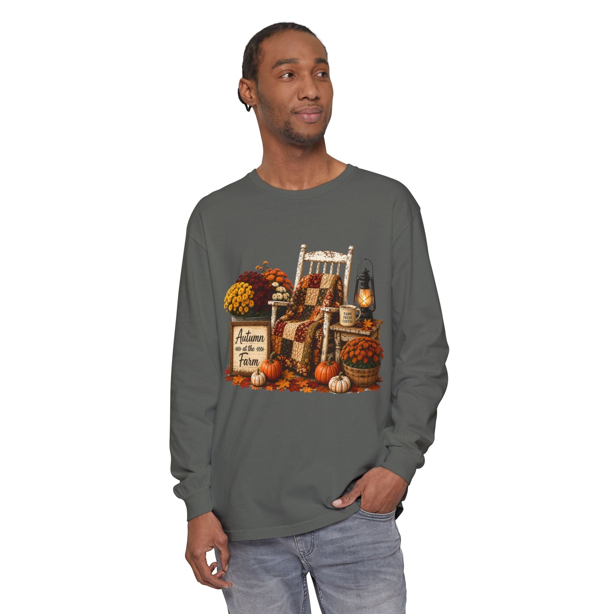 Autumn on the Farm Long Sleeve Tee — Cozy Fall Harvest Graphic Shirt