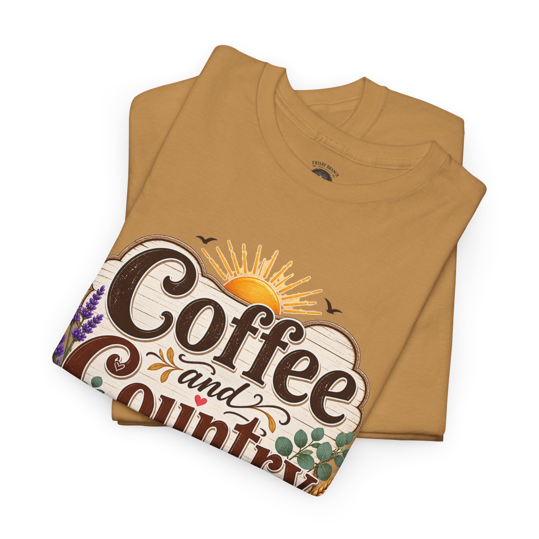 Coffee and Country Mornings Tee — Rustic Floral Coffee Lover Shirt