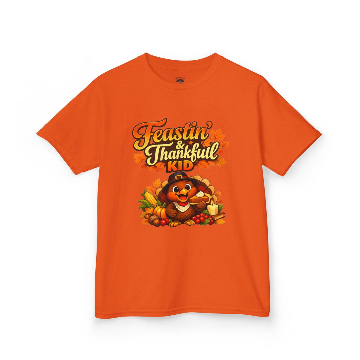 Kids Tee — "Feastin' & Thankful Kid" Thanksgiving Turkey Shirt