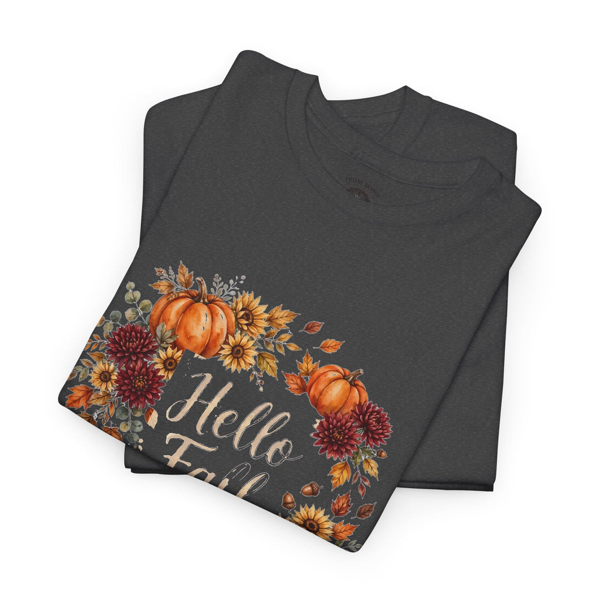 Hello Fall Watercolor T-Shirt — Fall Pumpkins & Sunflowers Graphic Tee