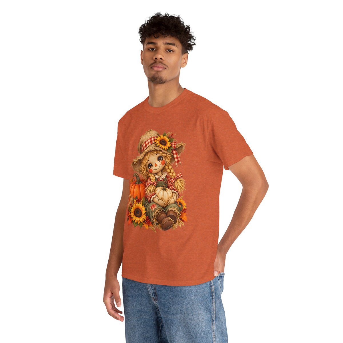 Autumn Scarecrow Tee — Cute Fall Pumpkin & Sunflower Graphic