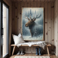 Rustic Snowy Forest Moose Canvas Wall Art