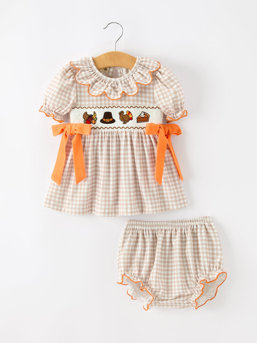 Girls Thanksgiving Turkey Smocked Dress & Bloomer Set