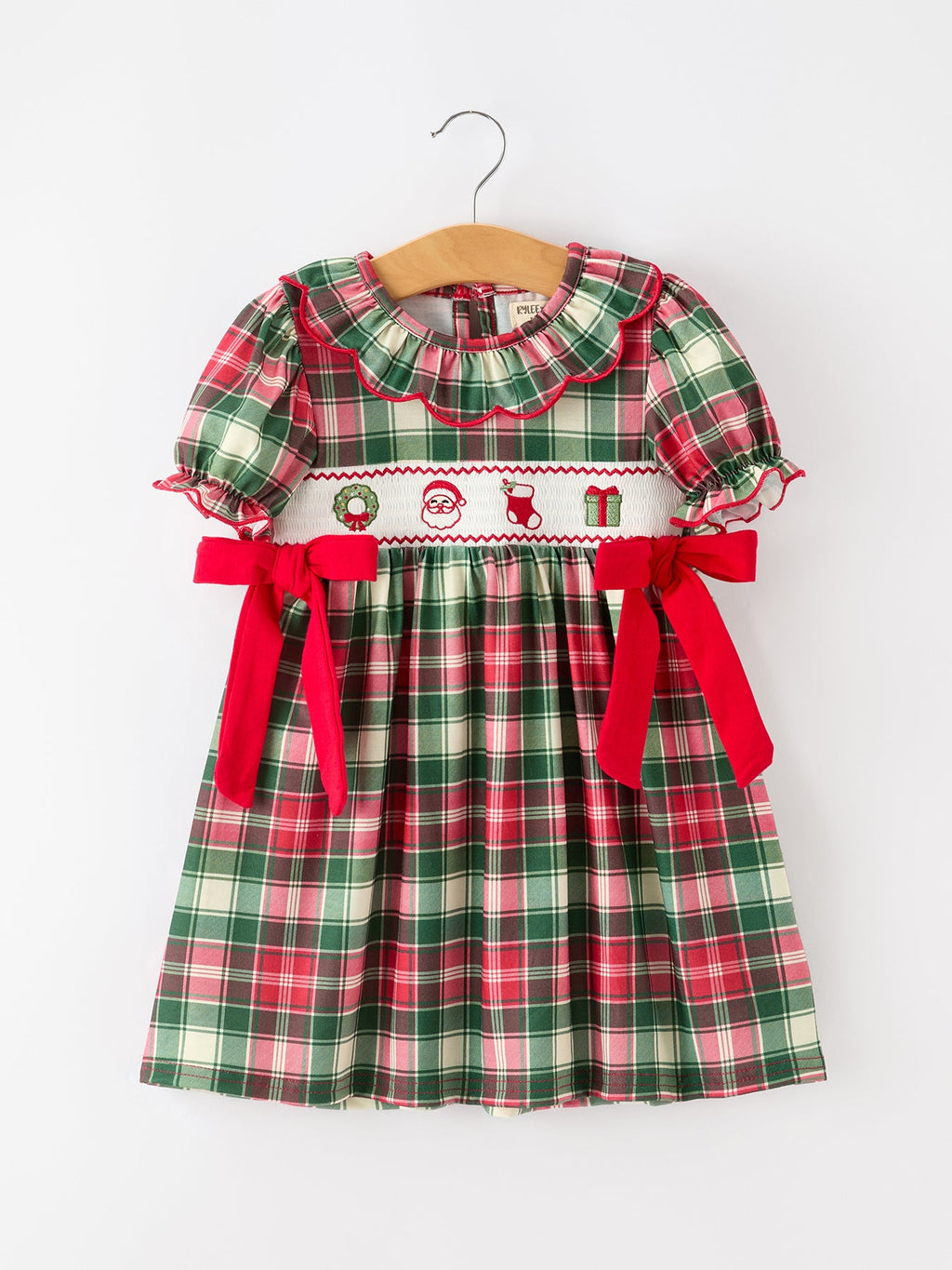 Girls Christmas Plaid Smocked Ruffle Dress