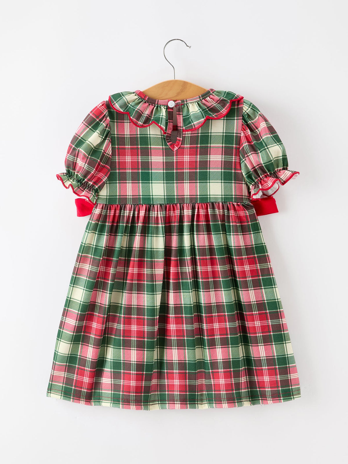 Girls Christmas Plaid Smocked Ruffle Dress