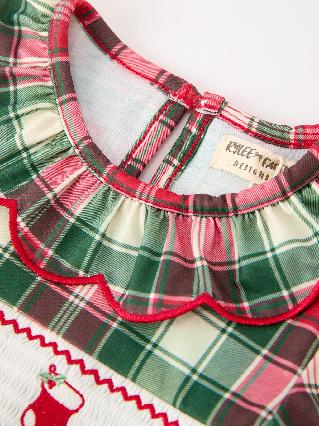 Girls Christmas Plaid Smocked Ruffle Dress